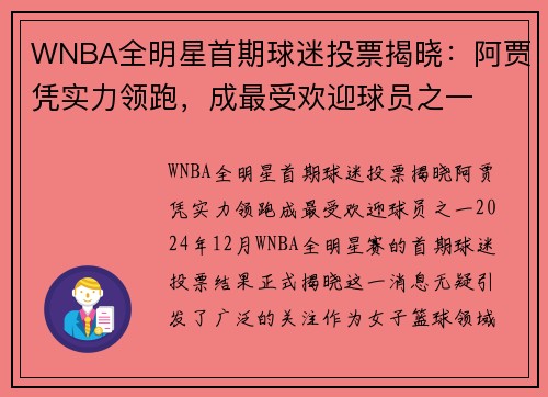 WNBA全明星首期球迷投票揭晓：阿贾凭实力领跑，成最受欢迎球员之一